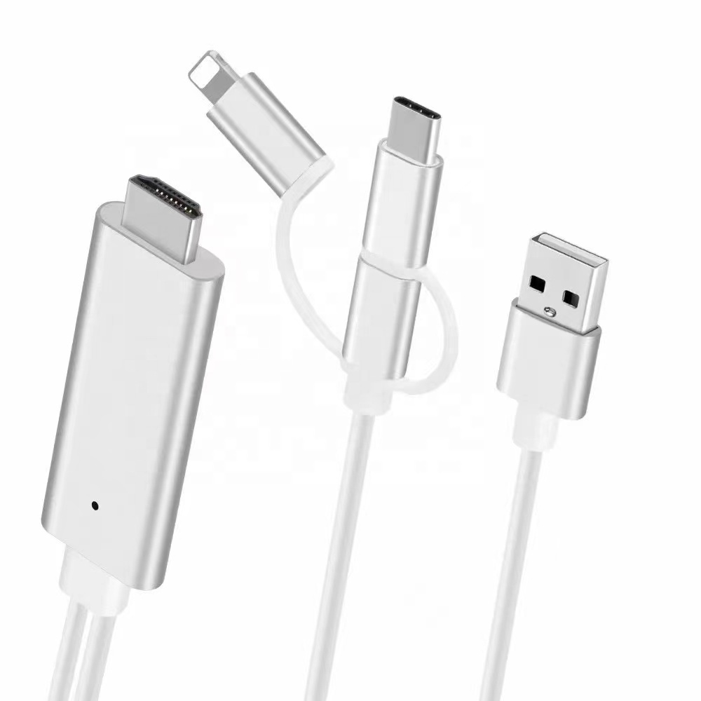 Kabel HDMI 3 in 1 Micro Usb Type C Lightning HDTV Cable Android Tablet Screen Mirroring