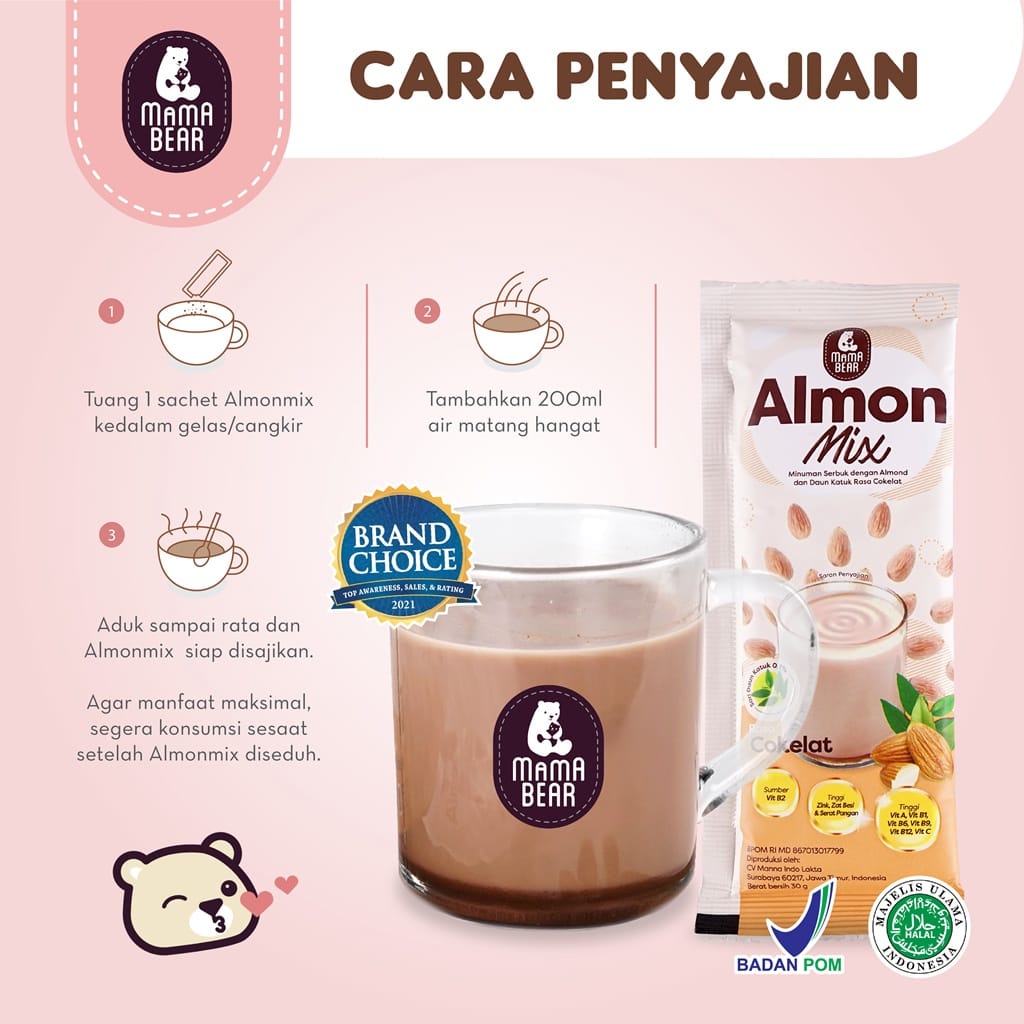 Mama Bear Almond Mix Dengan Katuk Pelancar Asi Booster Mamabear Almon mix Rasa Cokelat Alpukat Taro  AlmondMix Stroberi Coffe Latte