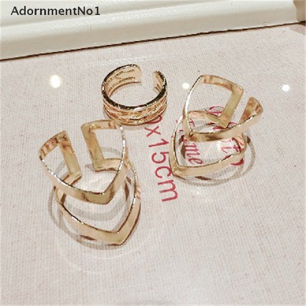 (AdornmentNo1) 3pcs / set Cincin Terbuka Fashion Gaya Punk Motif Geometri + Hollow Untuk Perhiasan Wanita / Hadiah