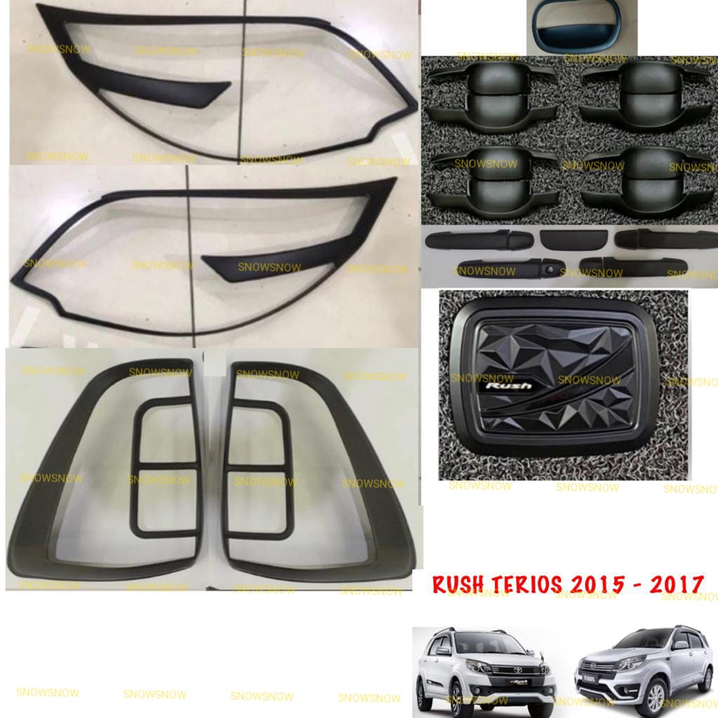 Paket Garnish Depan Belakang Outer Handle Tank Cover New Rush Terios 2015 2017 Sporty Hitam Chrome