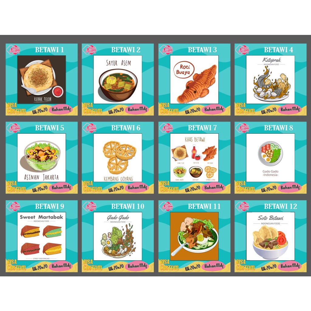 Khufi Gallery Hiasan Dinding Dapur Restoran Makanan Khas Betawi Jakarta Kerak Telor, Sayur Asem, Rot