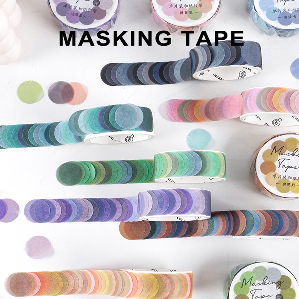 Chookey 100pcs / Roll Stiker Tape Washi Bulat Motif Polkadot Multi Warna Dekorasi Scrapbook / Diary Diy