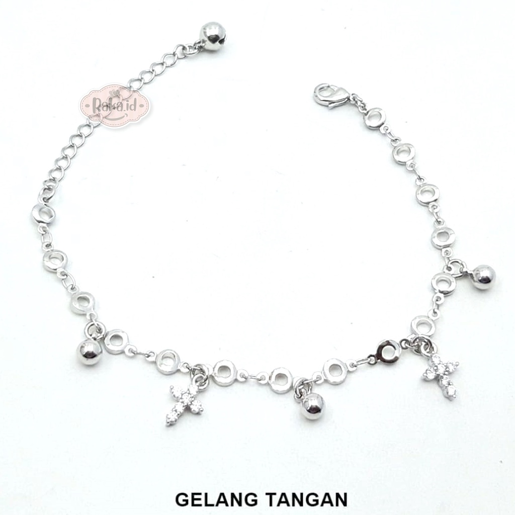 Gelang Tangan Rantai Dewasa Model Salib Gold &amp; Silver Perhiasan Wanita 882