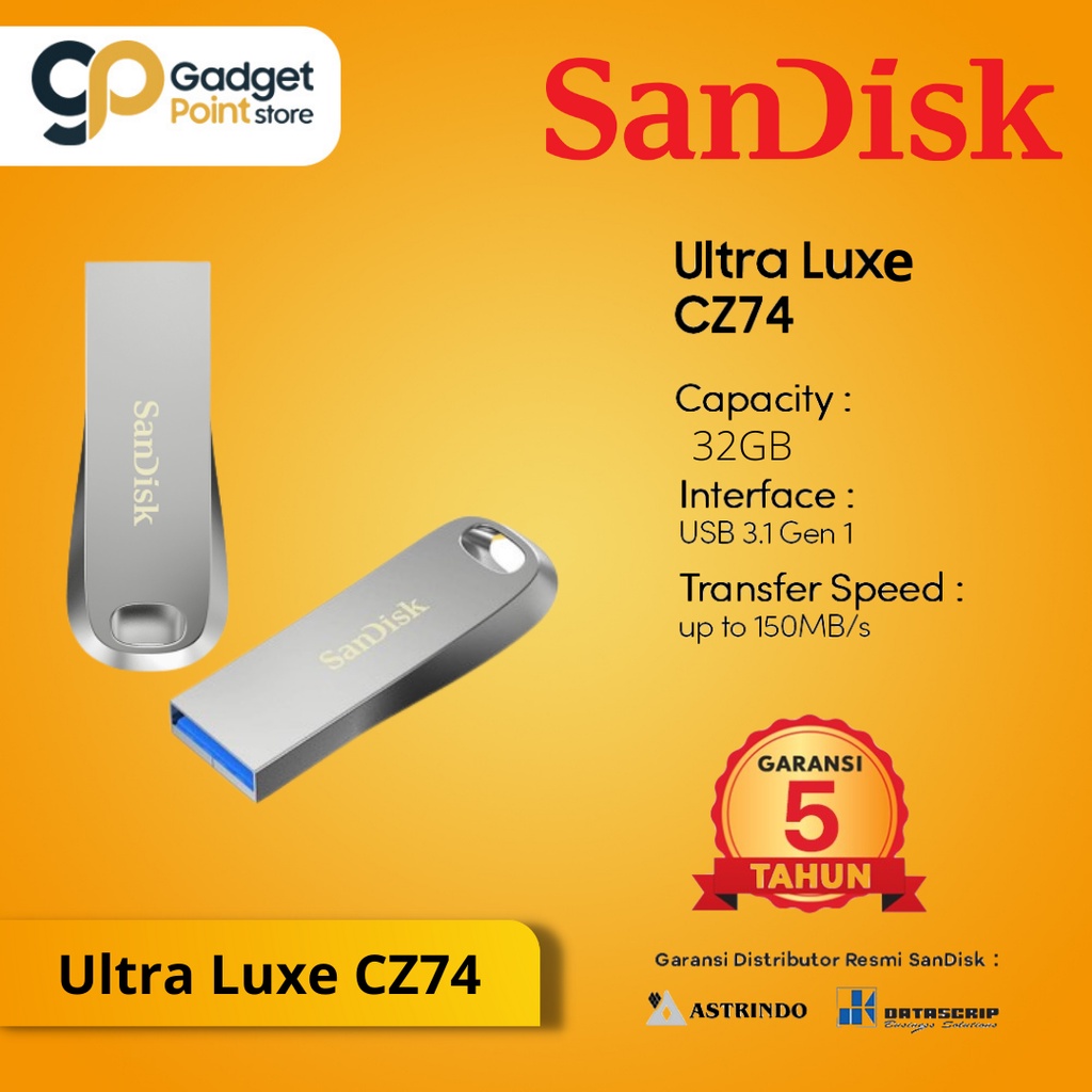 Sandisk 32 GB Flashdisk San disk Luxe CZ74 32GB - Original Garansi Resmi 5 Tahun