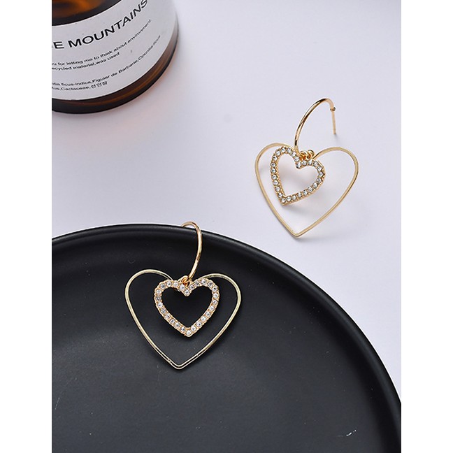 LRC Anting tusuk Fashion Golden Openwork And Diamond Earrings