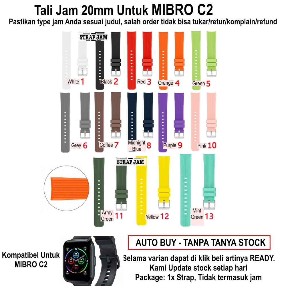 M42 Tali Jam Tangan Mibro C2 - Strap 20mm Rubber Silikon Bergaris Aneka Warna