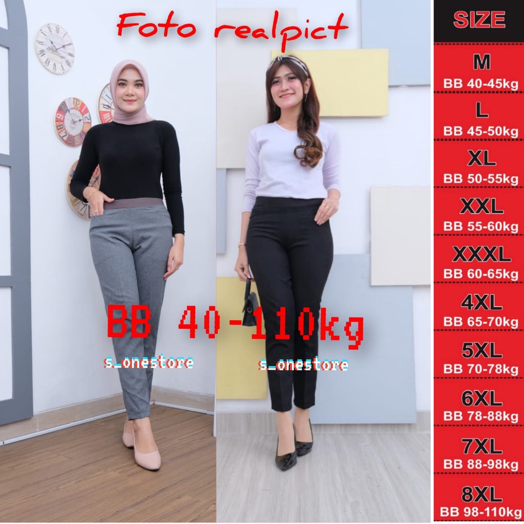 Celana kerja wanita kantor pinggang karet high waist / celana kerja kantor wanita