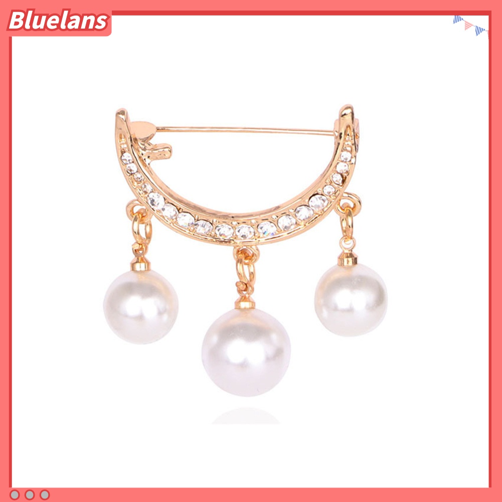 Bluelans 2Pcs Bros Pin Bentuk Setengah Lingkaran Aksen Mutiara Imitasi Untuk Pakaian