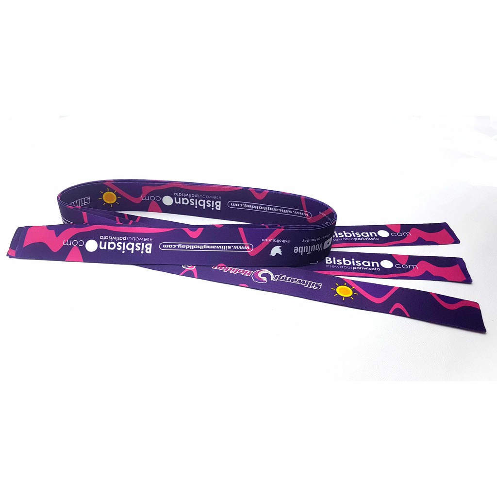 lanyard card print 3cm bahan pita tisu printing 2 muka tanpa finishing / tali medali