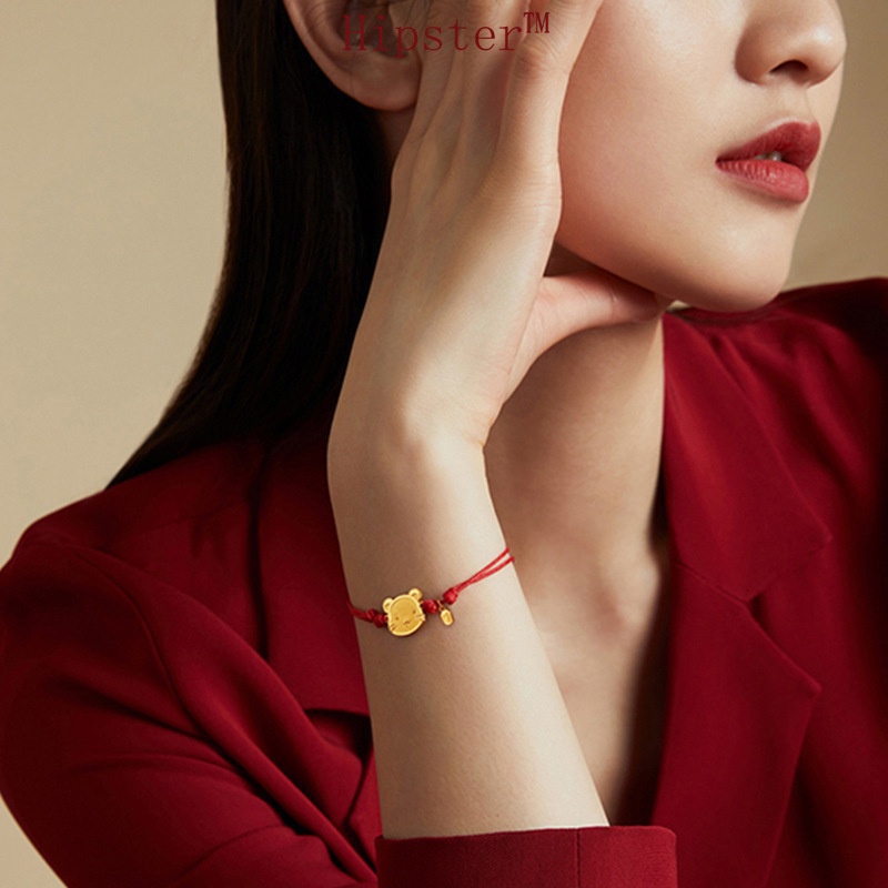 Chinese Style Retro New Personalized Golden Red Rope Bracelet