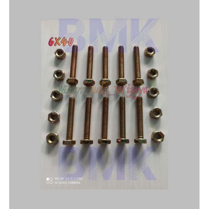 BMK Isi 10 Pcs  Baut 10 + Mur 6 mm x 4 cm