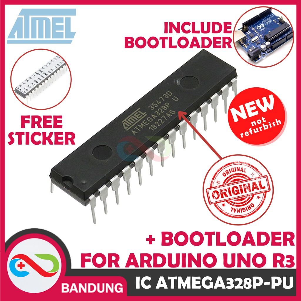 ATMEGA328P-PU MCU AVR DIP-28 + BOOTLOADER ARDUINO UNO + STIKER