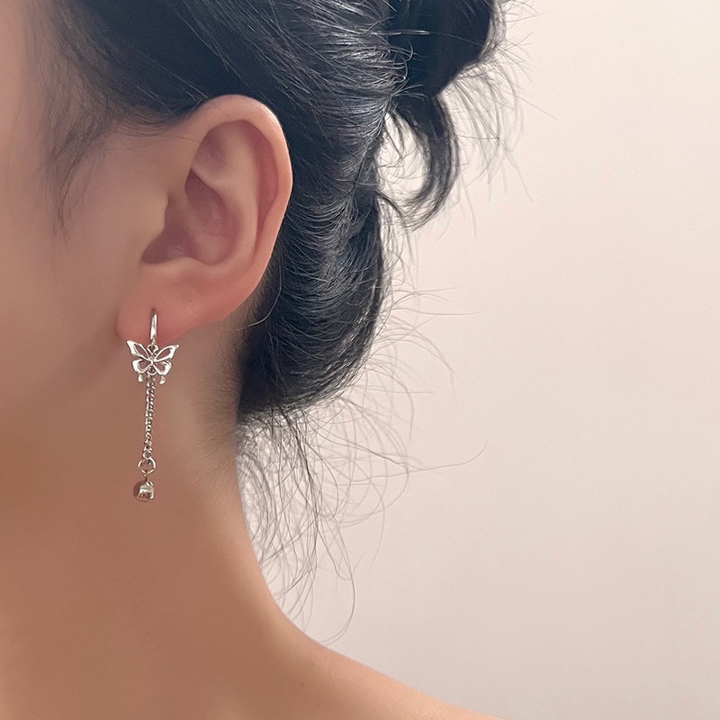 Anting Stud Desain Kupu-Kupu Aksen Kristal Untuk Wanita