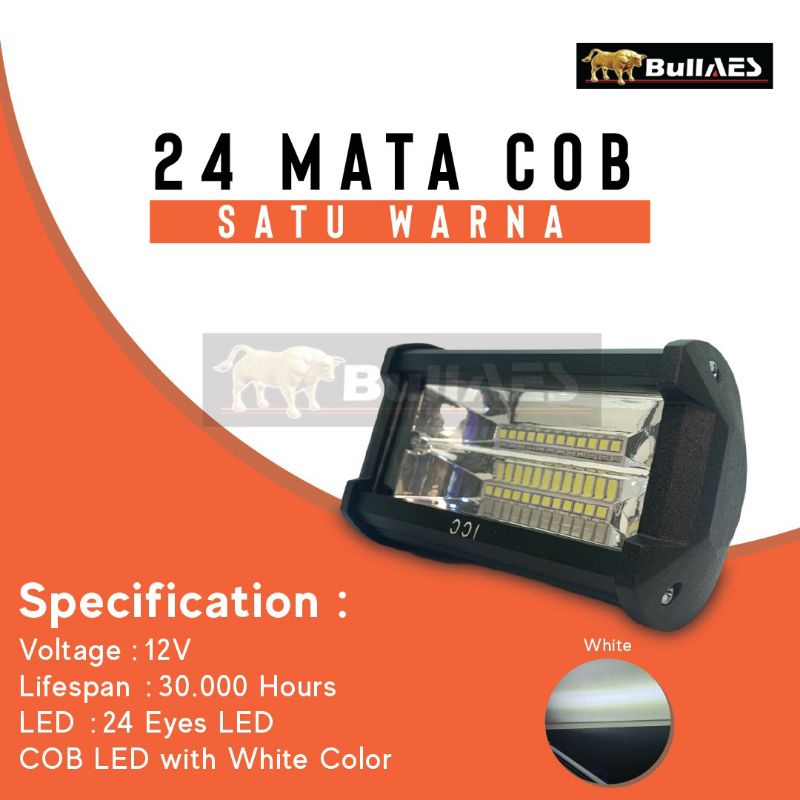 LAMPU TEMBAK MOTOR MOBIL 24 MATA COB SOROT FOKUS 1 WARNA 12 VOLT DC CREE WORK LIGHT AES-0412-AD