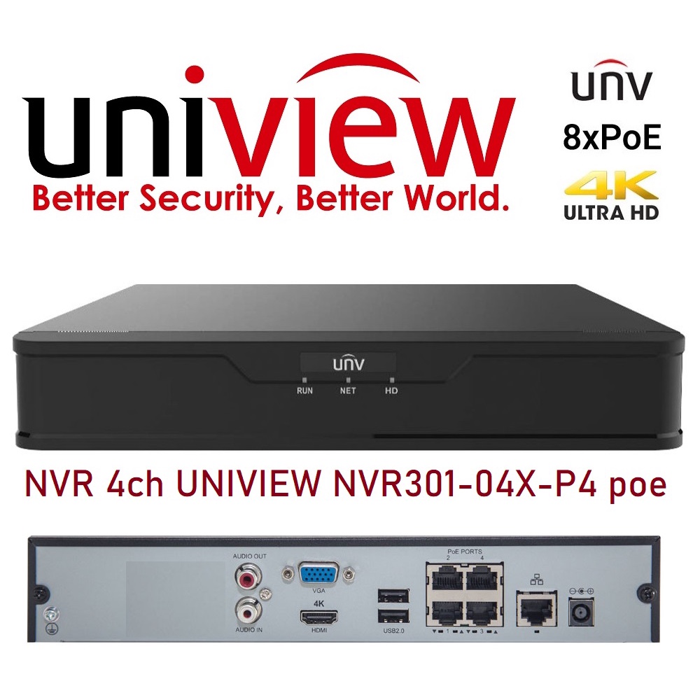 NVR 4ch UNIVIEW NVR301-04X-P4 poe