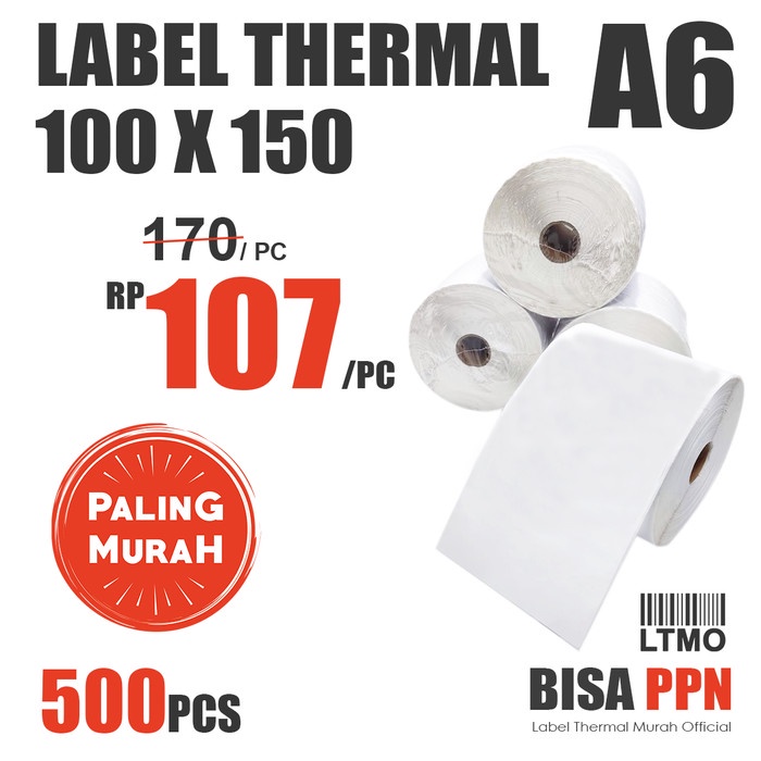 

(BISA COD) Label Barcode MURAH 100 x 150 A6 kertas stiker thermal 500 pcs
