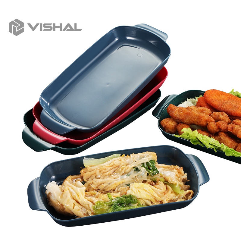 VISHAL Nampan Makanan Plastik / Food Tray Wheat Straw Piring Persegi Panjang / Piring Gulung Usus / Piring Plastik VS-82