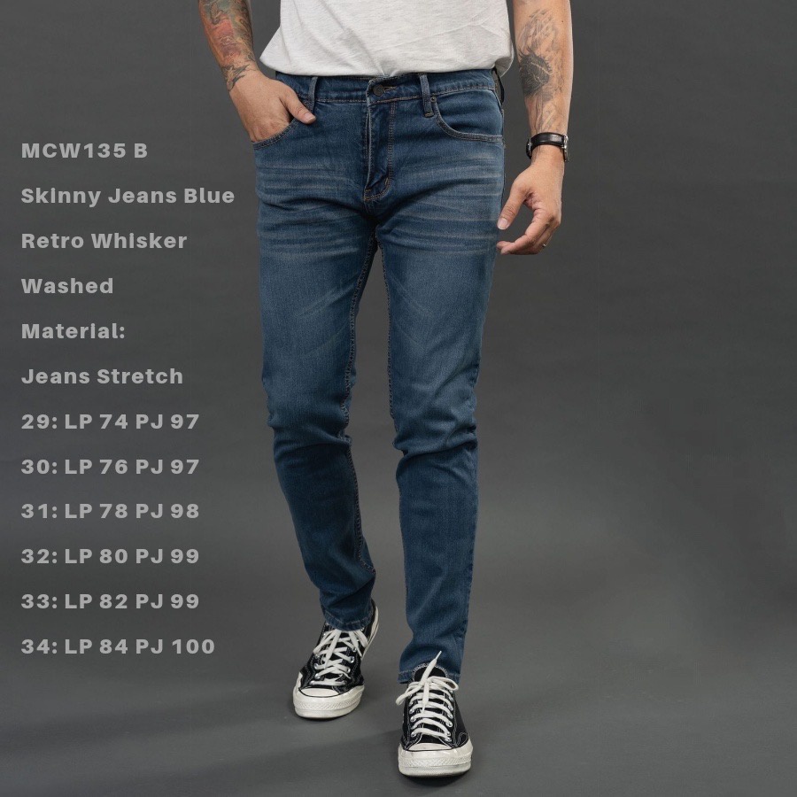 CELANA JEANS PRIA PULL&amp;BEAR DARK BLUE RETRO SKINNY STRETCH PULLANDBEAR PULL &amp; BEAR PULL P&amp;B BIRU TUA RETRO