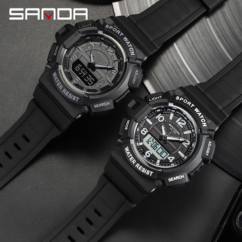 SANDA 3101 Jam Tangan Pria Digital Analog Dual Time Tali Rubber Anti air WATCHKITE WKOS