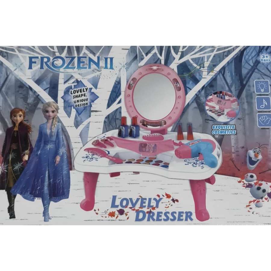 Mainan Dandan Koper Lipat Dresser Table Toys Meja Rias Make Up Frozen