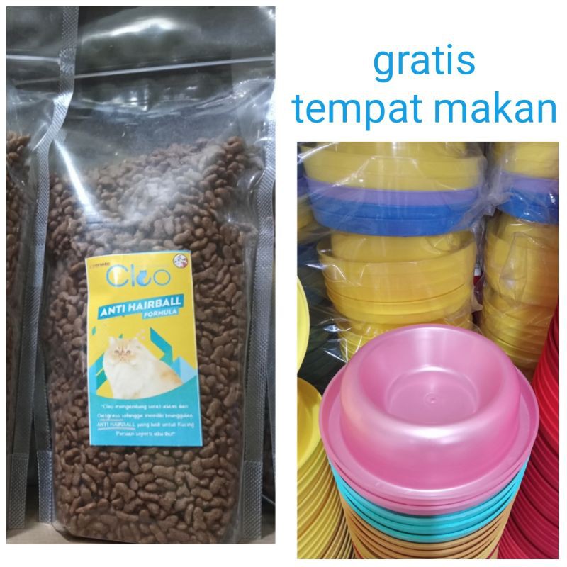 Cleo Anti Hairball 500g Gratis Tempat Makan Kucing Anti Semut/ Makanan Kucing Kering Rpack Murah