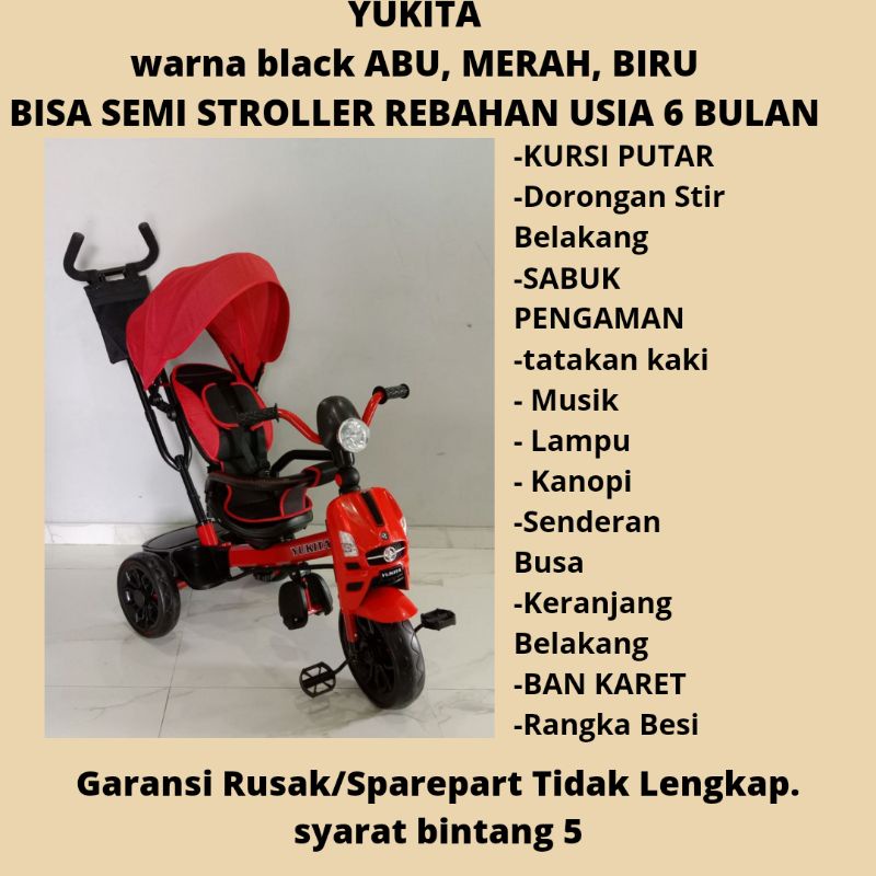 COD Free Ongkir Sepeda Anak Roda Tiga Stroller Rebahan Bergaransi Family Iora Exotic Aviator Yukita Pacific Kursi Bisa di Putar Aman Sabuk Pengaman Murah Berkualitas Aman untuk usia anak 6 bulan ke atas