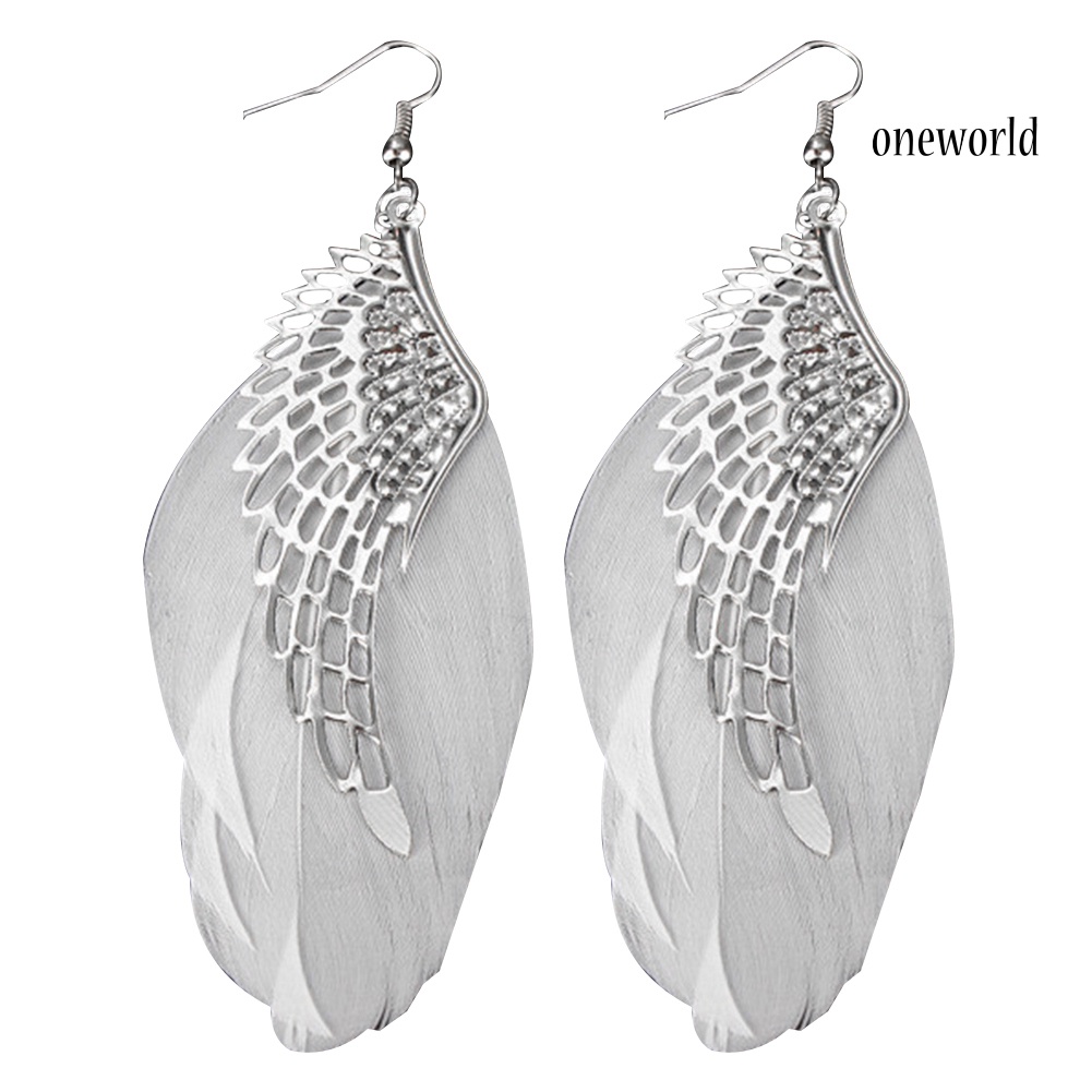 OW@ Fashion Women Angel Wing Feather Dangle Long Hook Earrings Party Jewelry Gift