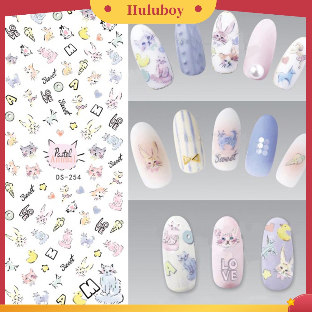 Huluboy Huluboy♡ Stiker Kuku Motif Bunga / Bulu / Kupu-Kupu / Tulisan Untuk DIY Manicure