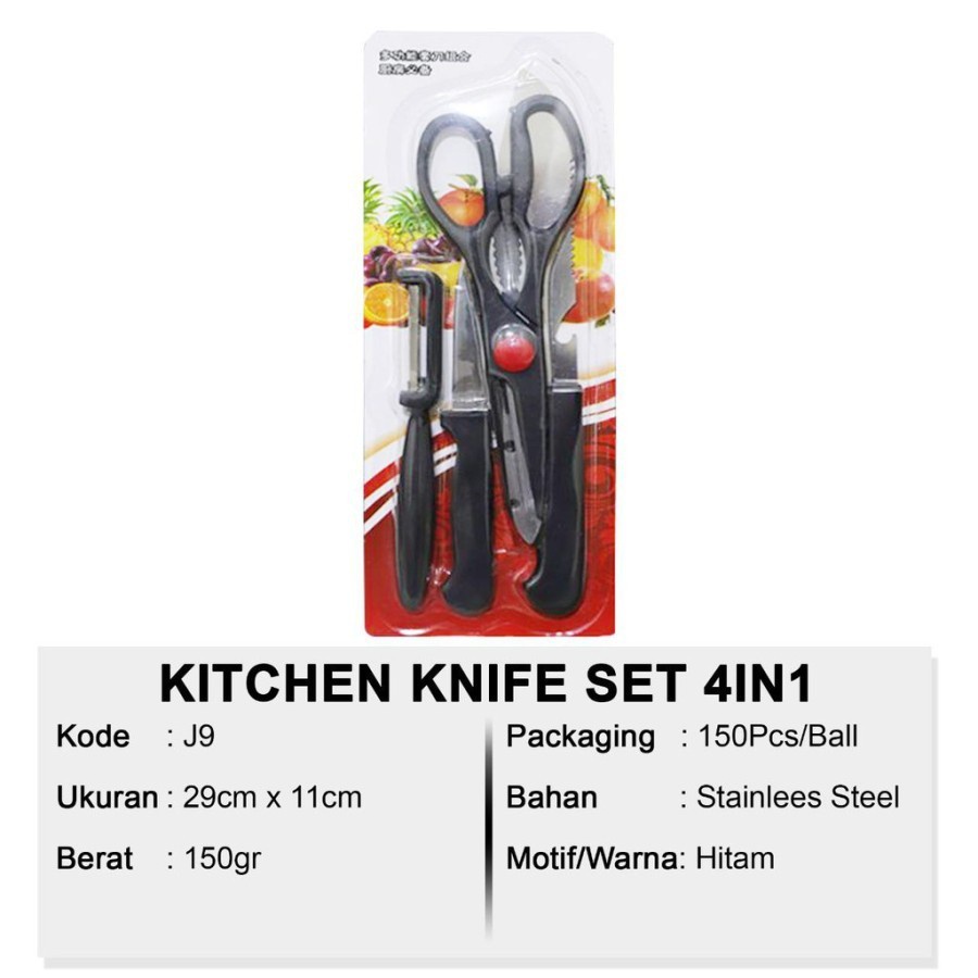 

Pisau Set 4 In 1 Aksesoris Dapur Masak Knife Kitchen Gunting peeler on