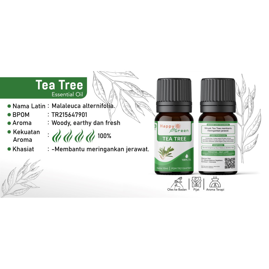 BPOM Happy Green Tea Tree Essential Oil - Minyak Atsiri Tea Tree Murni Natural Garansi Uang Kembali