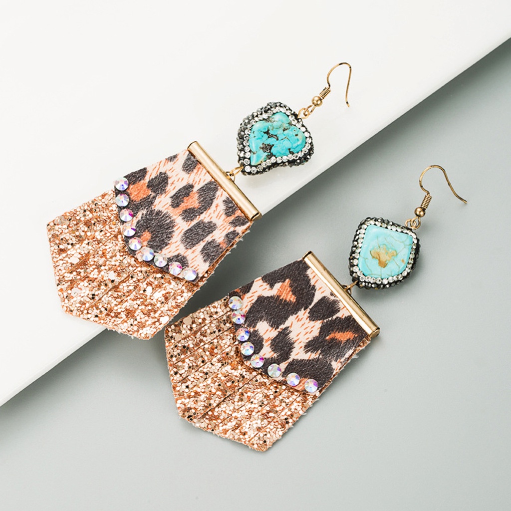 Hu Hu Hu Hu Hu Alat Bantu Pasang Kacamata♡ 1 Pasang Anting Kait Rumbai Motif Print Leopard Bahan Kulit Tiruan Aksen Berlian Imitasi Untuk Wanita