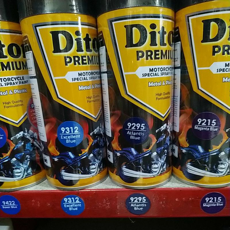 cat semprot Pilok diton Premium 400cc biru Atlantis blue, excellent blue, boxer blue, magenta blue, stylist blue matt, amazing blue, Piaggio blue