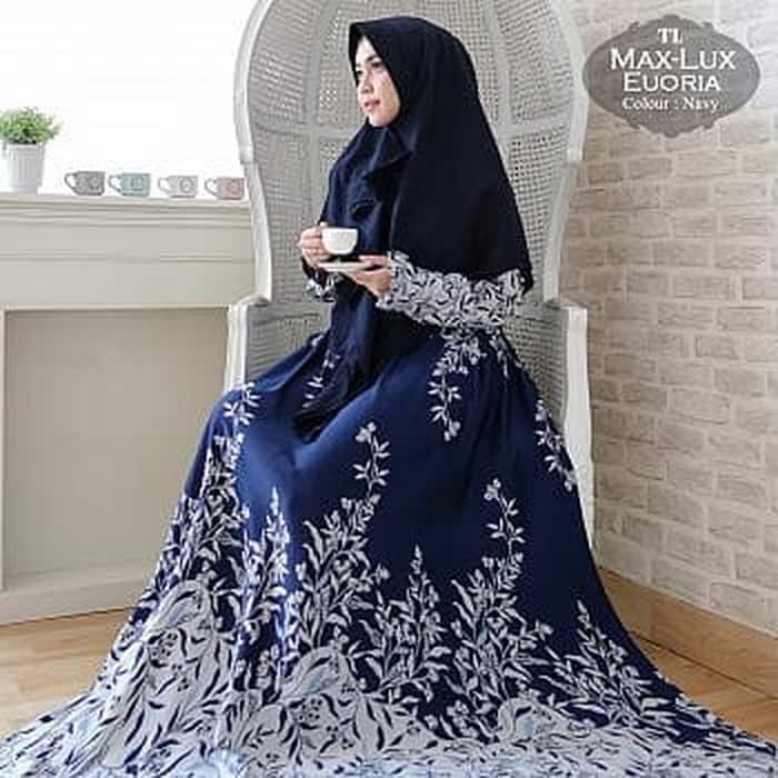 (Promo) Set Syari Putih Polos MAXMARA [Syari Max Lux Evoria Navy TL] gamis muslim wanita maxmara nav