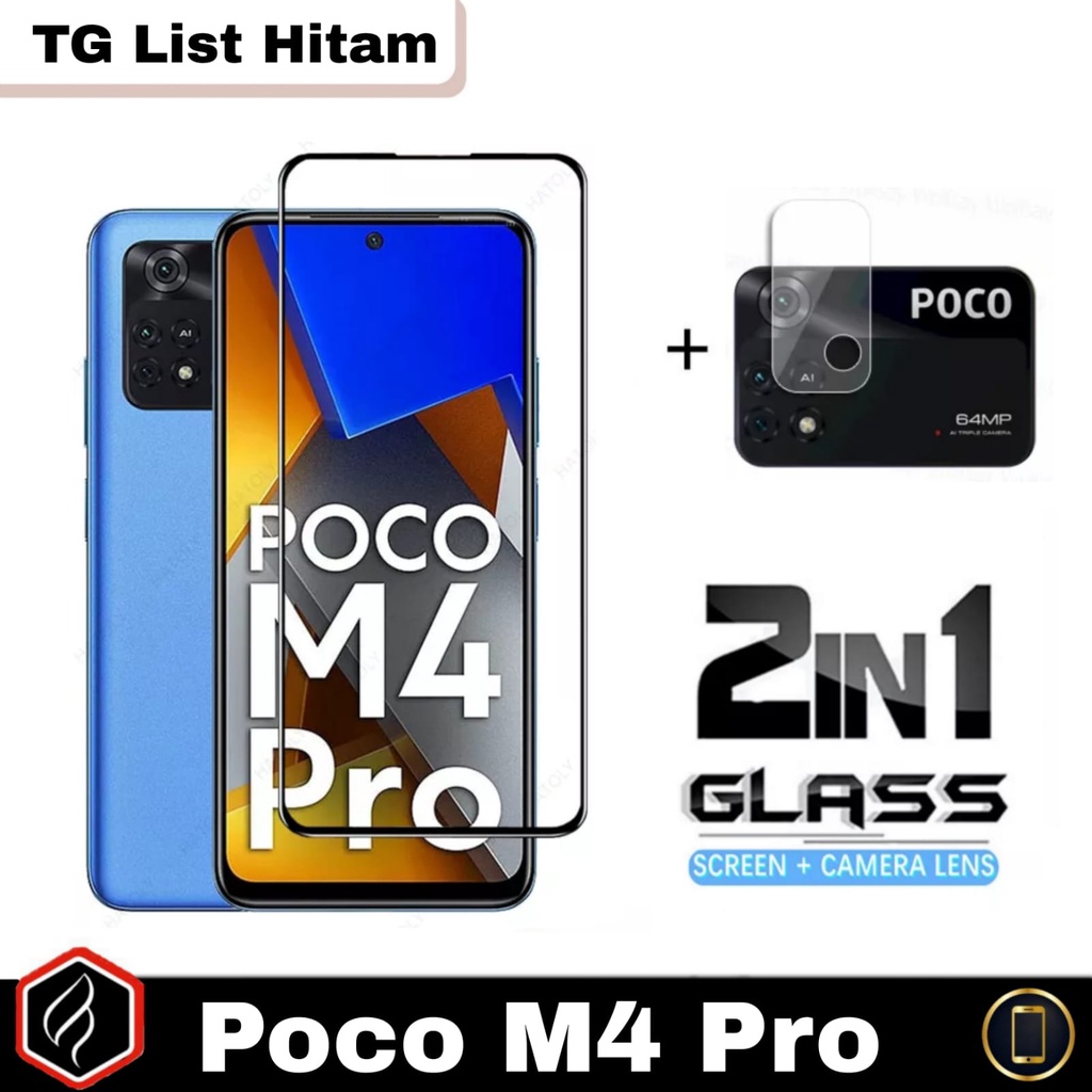 Paket 2 in 1 Tempered Glass Poco M4 Pro 4G Anti Gores Layar Full Cover Free Pelindung Kaca Camera For Xiaomi Poco M4 Pro