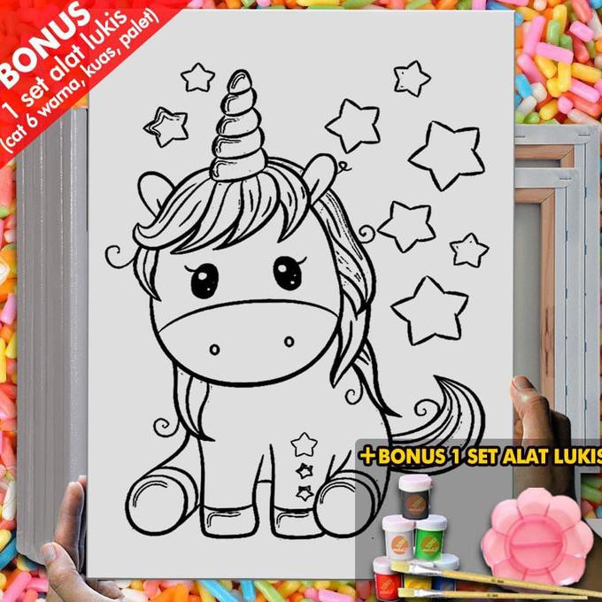 

Produk Unggulan] Kanvas Lukis Anak Cute Unicorn Star Canvas Coloring Mewarnai Mel1210