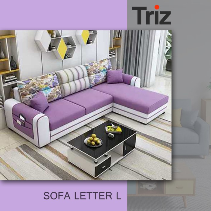 sofa minimalis l 3 seater furniture minimalis pink putih bonus meja minimalis [Triz Furniture]