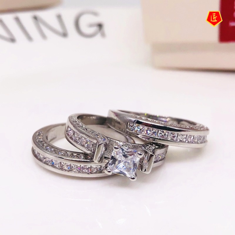 [Ready Stock]European and American Luxury Square Diamond Engagement Ring Fashion