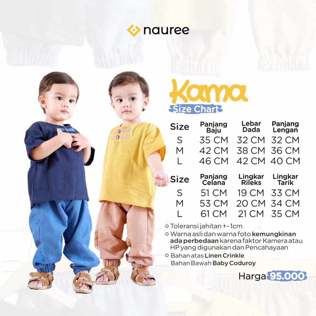 Nauree - Baju Setelan Anak Laki Laki Kama Untuk Usia 1 2 3 4 5 6 7 8 Tahun Warna Mustard Demin Polos Bahan Linen Crinkle &amp; Baby Coduroy Kualitas Premium Untuk Jalan Jalan Lembut Modern Lucu Trendy Murah Jahitan Rapih