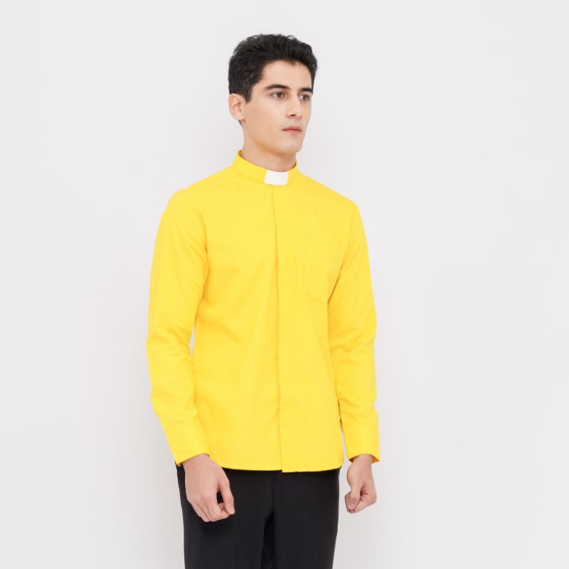 Pendeta - Kemeja Collar Kuning Polos - Cotton Tropical - Jos Miracle Bandung - Miracle - JMB