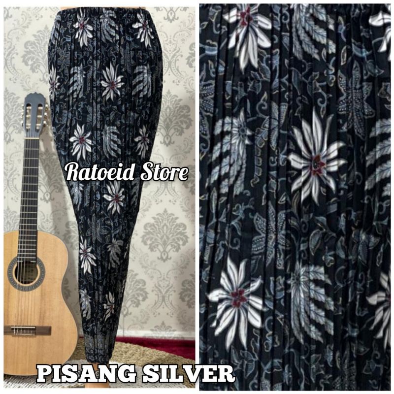[200 Motif - Part 01] Rok Plisket Batik Panjang / Rok Batik / Rok Kebaya / Rok Wisuda / Bawahan Kebaya / Bawahan Batik / Rok Kondangan / Rok Pengantin / Rok Akad / Rok Lamaran / Rok Span / Rok Prisket Batik Jumbo Batik Production Original By Ratoeid Store-NO.49 Pisang silver