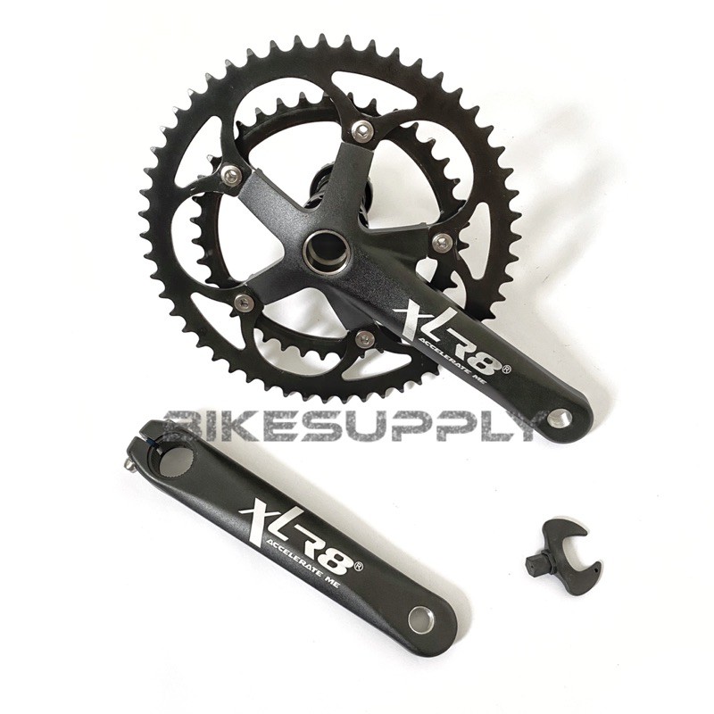 Crank Set 39 - 53 T Merk XLR8 + BB Hollowtech 2 HT2 Warna Hitam Black (Crankset Double 39T - 53T)