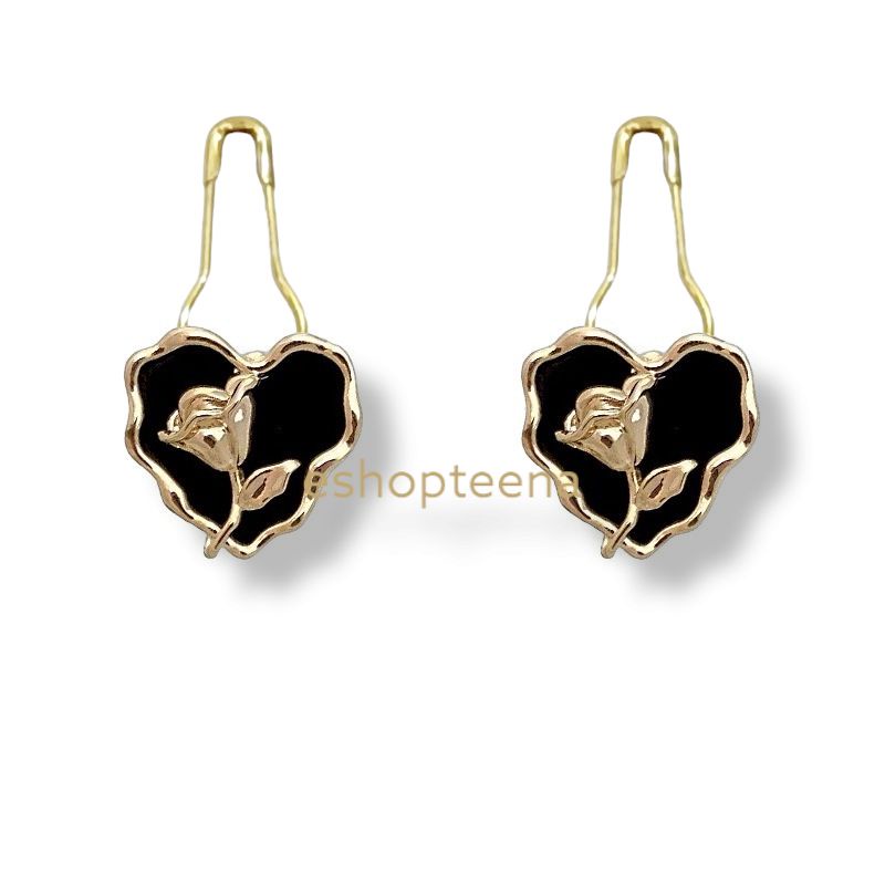 A17 anting hijab love mawar hitam gold_anting jilbab