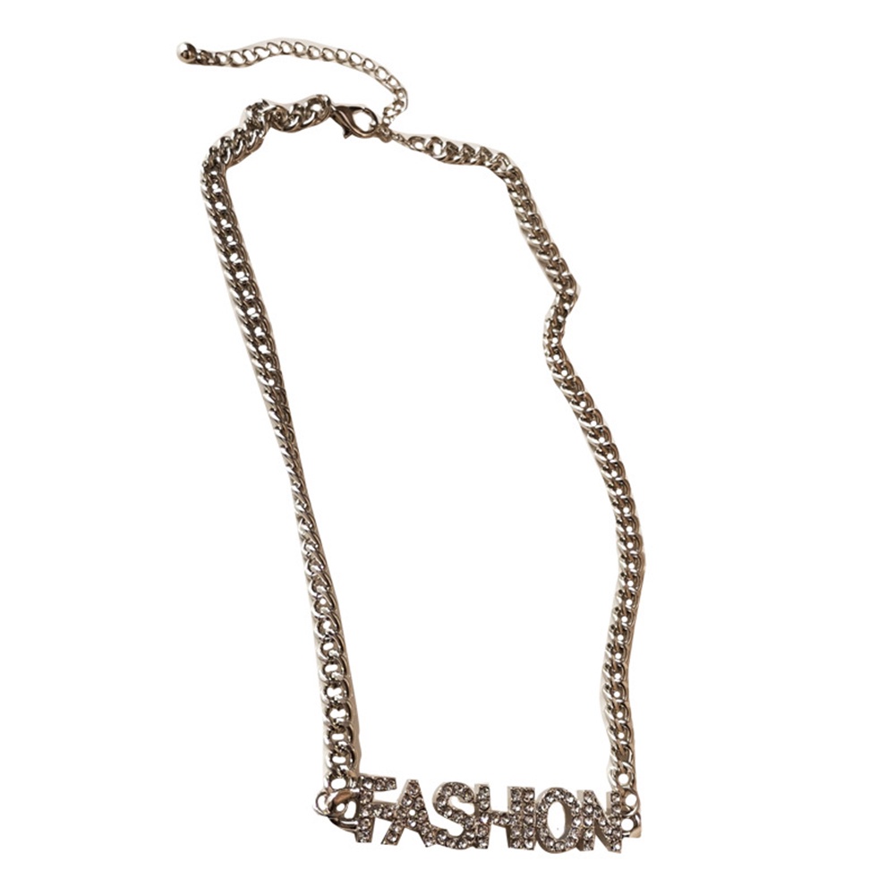 Kalung Rantai Choker Liontin Huruf Aksen Berlian Imitasi Lapis Silver Untuk Wanita
