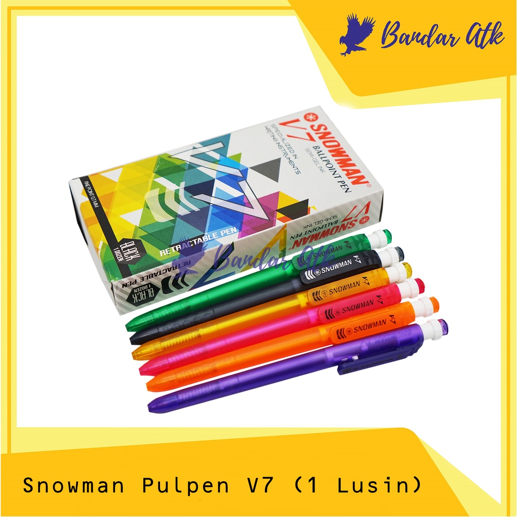 

SNOWMAN Pen Semi Gel Ink V7 Retractable Pulpen Pena Balpoint [1 LUSIN]