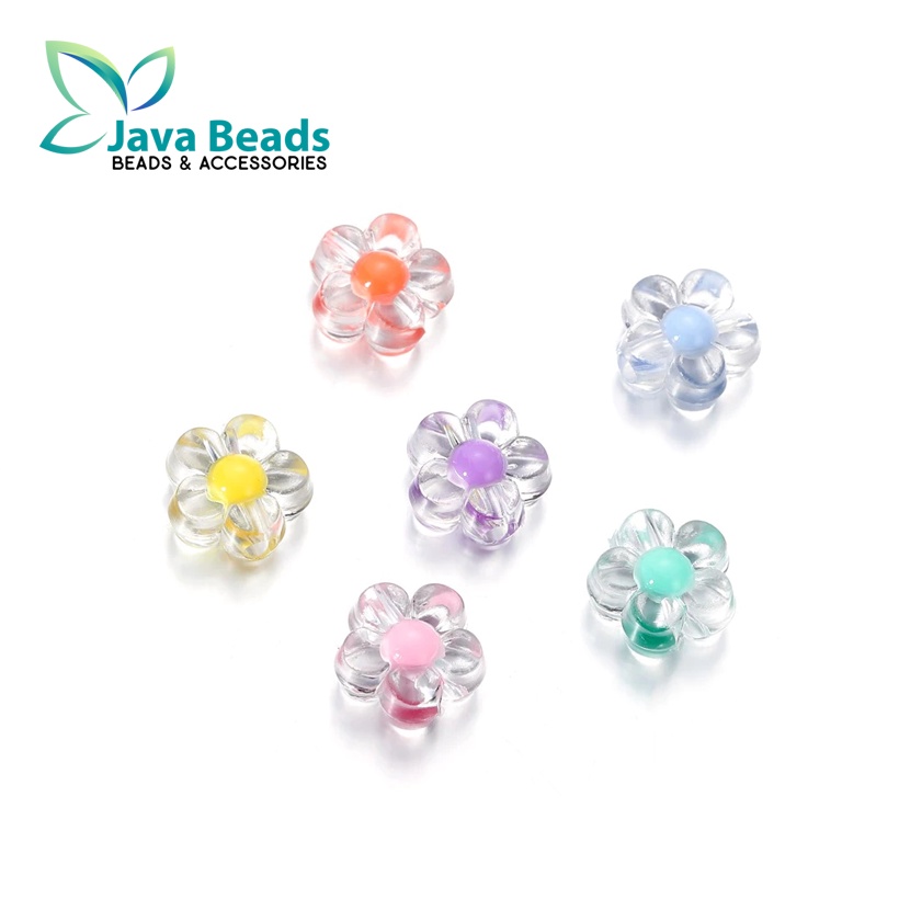 20 Pcs Manik Manik Mote Bunga Clear Inside Colour Beads