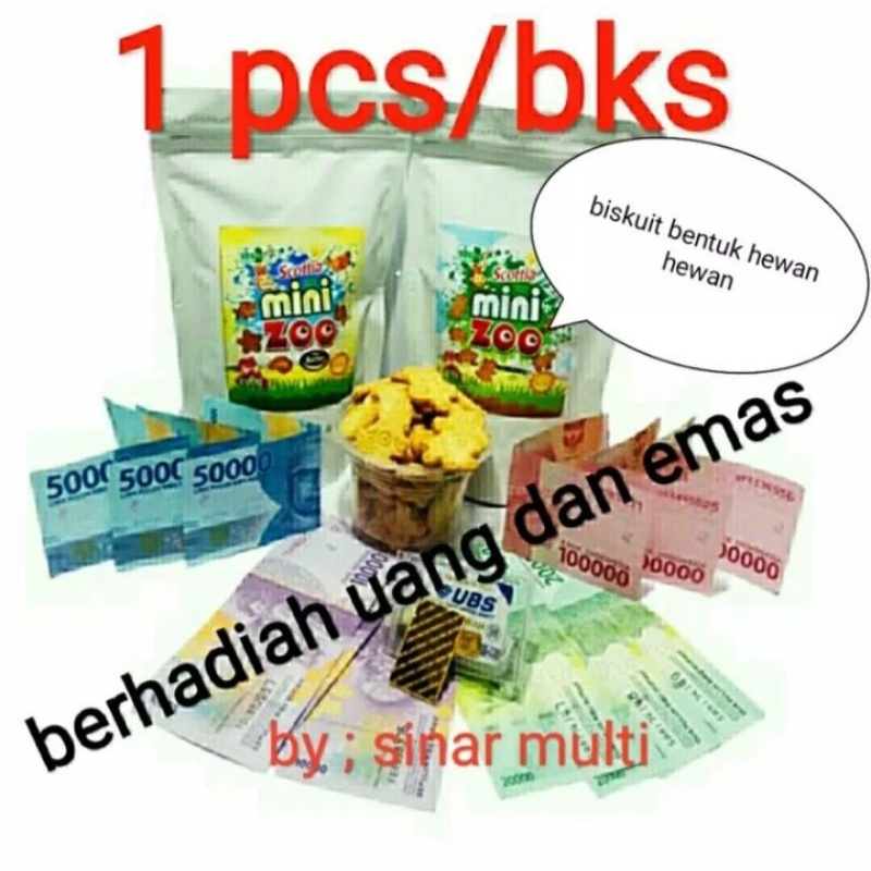 Biskuit mini zoo berhadiah uang dan emas