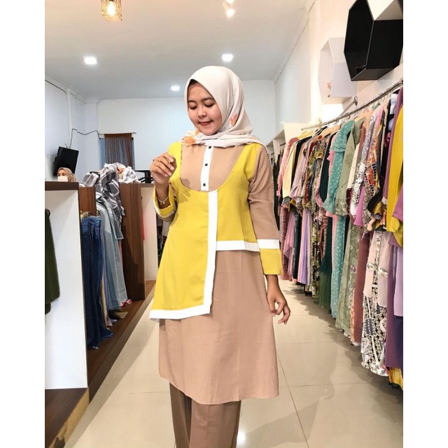 tunik polos kancing depan