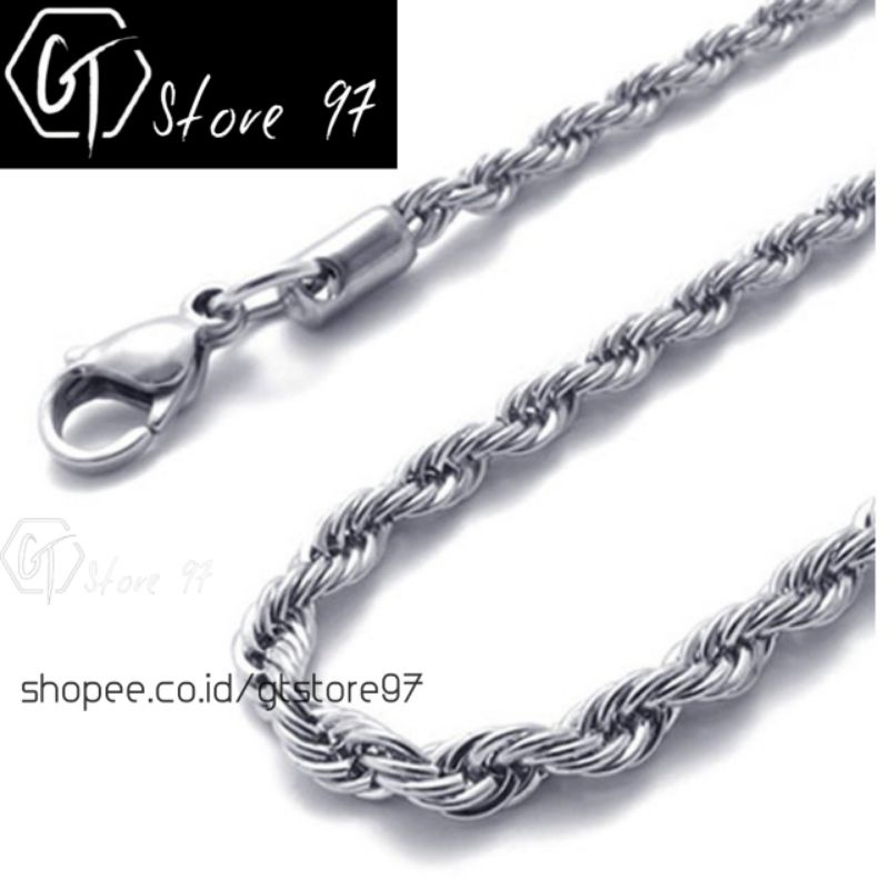 Kalung Pria Titanium Anti Karat Rantai Asli Silver Emas Putih Cowok Cewek Keren Besi Putih Rante Ulir Tambang Stainless Steel Cowo Cewe