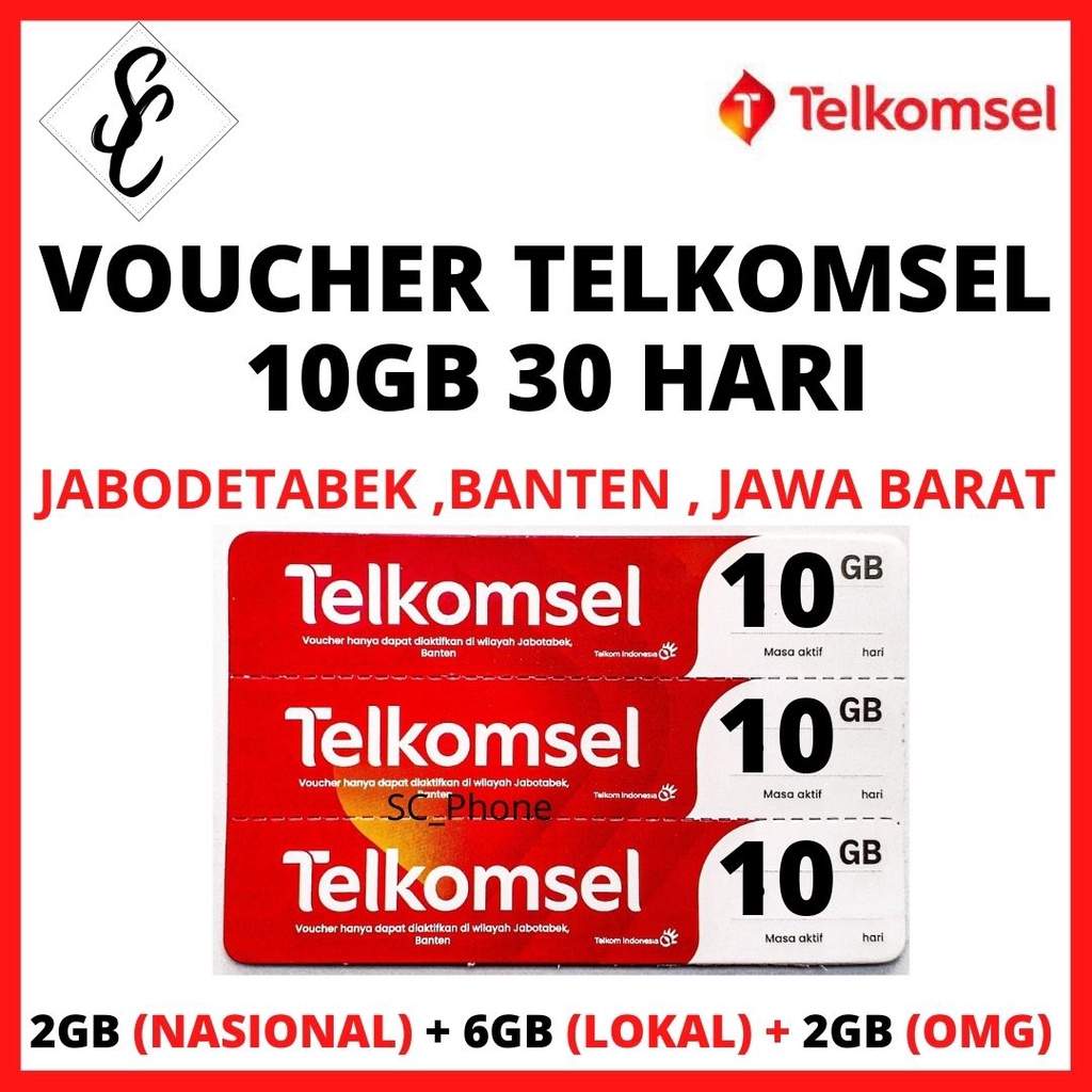 Voucher telkomsel 10GB 30Hari JABODETABEK BANTEN & JABAR / JAWA BARAT