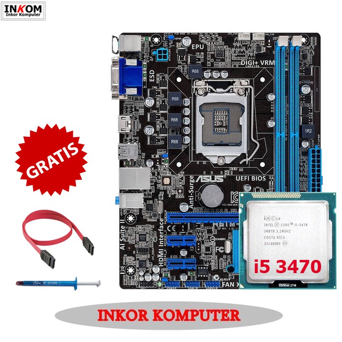 Motherboard Mainboard Mobo H61 LGA 1155 Asus + i5 3470